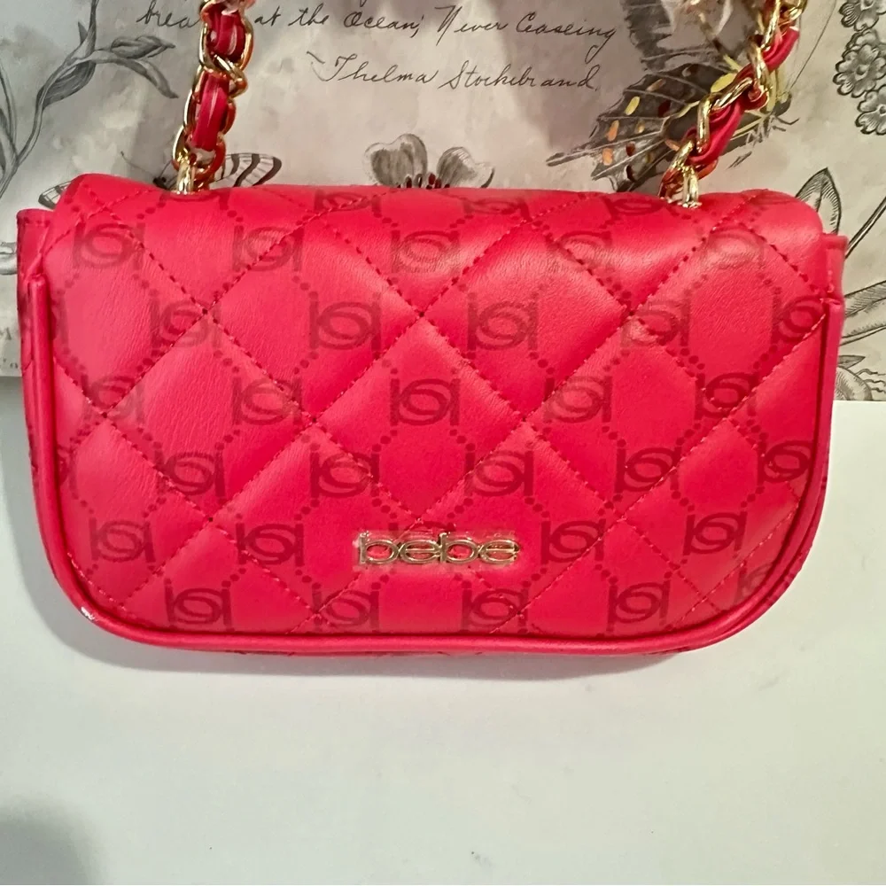 bebe Liv Monogram Crossbody bag in Bright Pink/Dark Pink Logo gold hardware